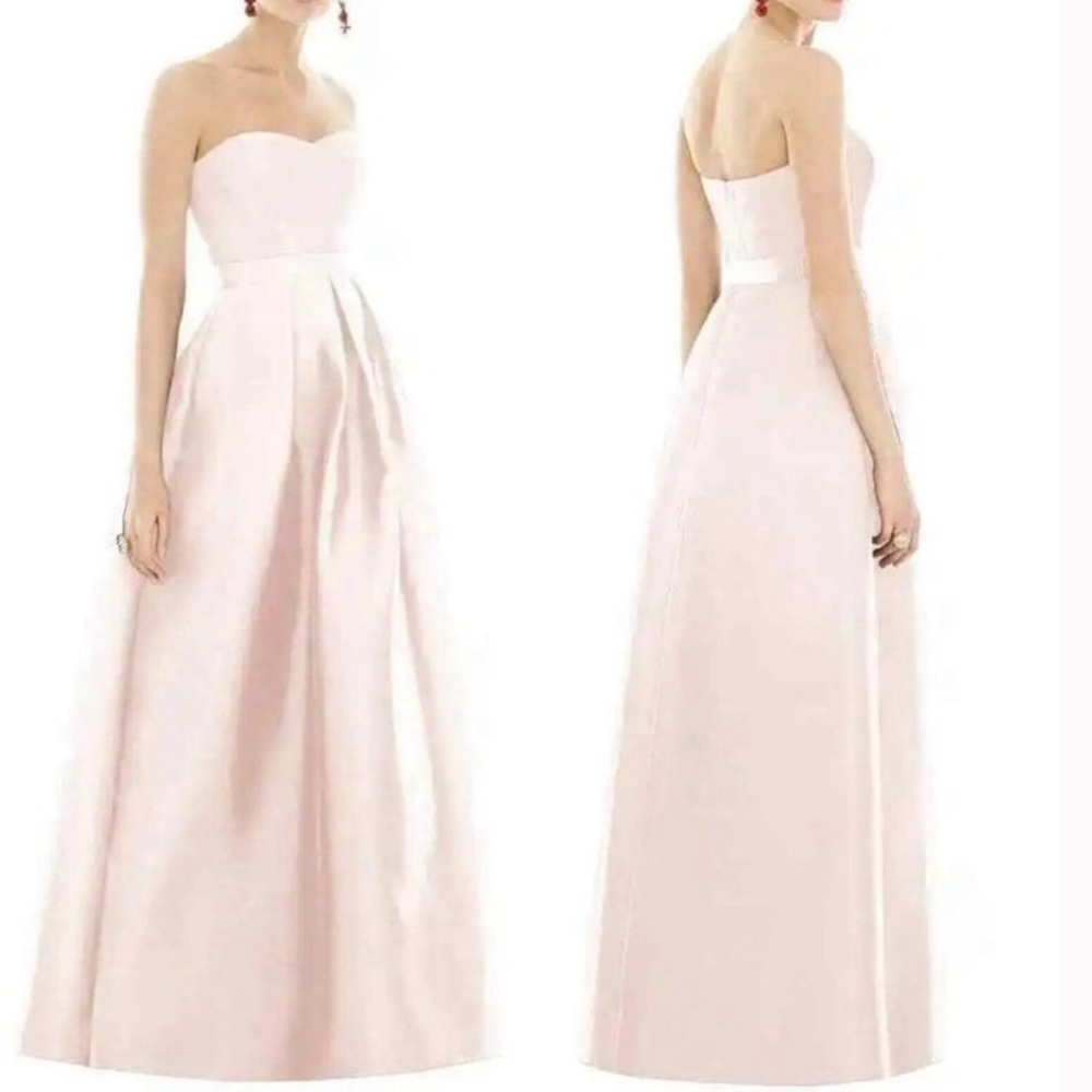 Alfred Sung Strapless Satin A-Line Gown Dress Size 8 Cocktail Pockets D755S